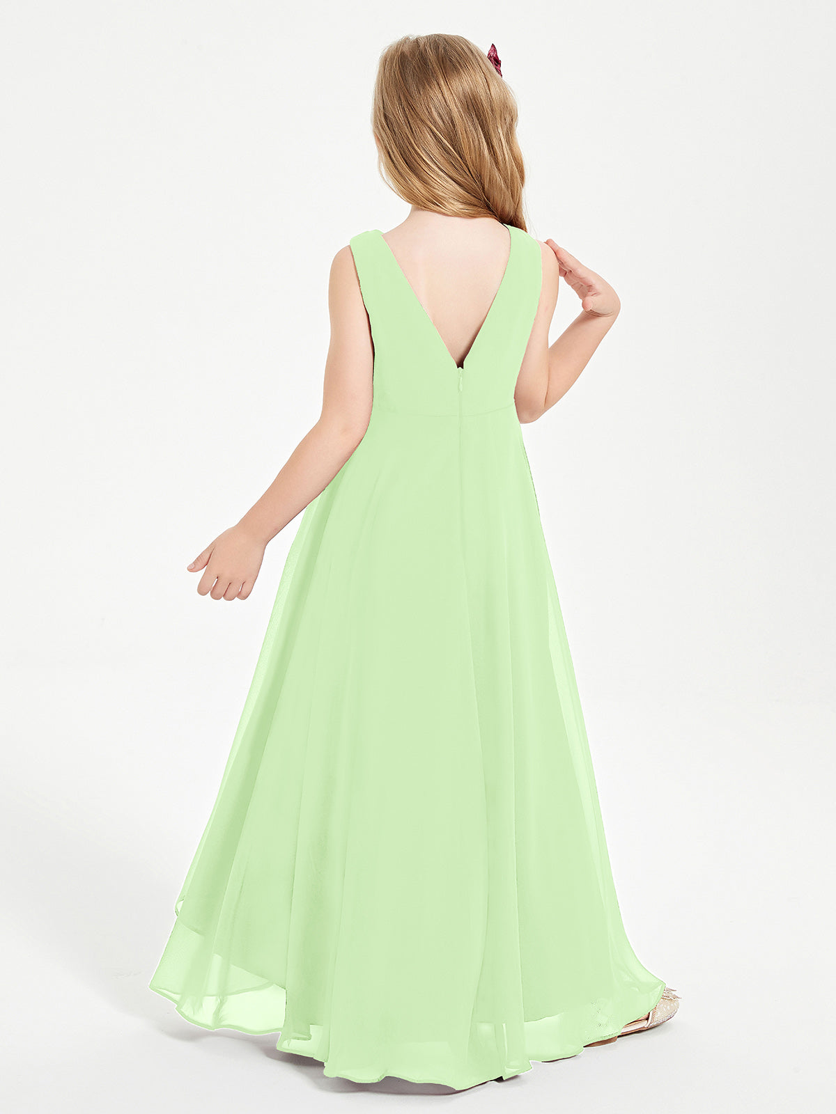 Modern Asymmetrical Cowl Neck Junior Bridesmaid Dresses Sage